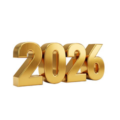 Golden 3D rendering of the year 2026, isolated on a white backdrop. The number exudes luxury and symbolizes future concepts. 