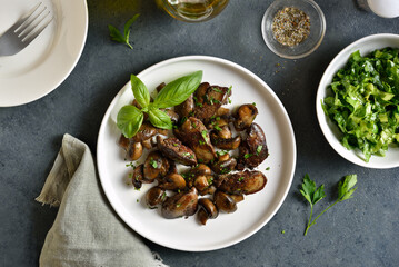 Fried chicken liver with mushrooms