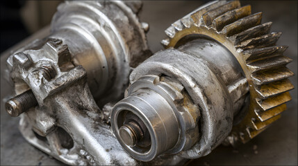 solenoid. Mechanical gears failing to engage, stopped metallic mechanism. public awareness campaigns, NGO reports, designed for public awareness campaigns and NGO communications, used by professors.