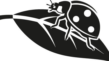 Stylized ladybug on leaf in bold black and white illustration