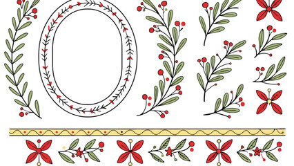 Vibrant floral border with red flowers and green leaves design
