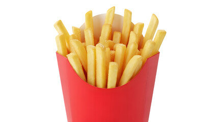 French fries isolated on transparent background in red container