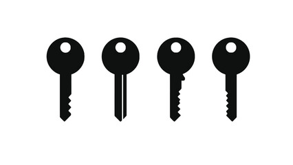 Four black keys on white background for unlocking concepts