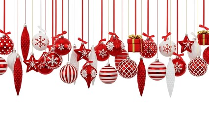 Red and white christmas ornaments hanging