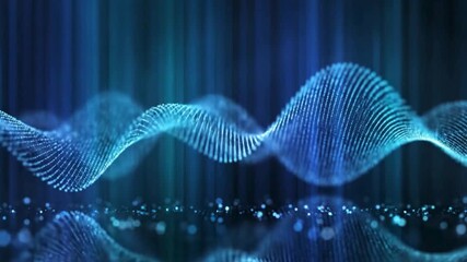 Abstract blue digital wave of particles representing sound data or network connectivity in futuristic technology - Powered by Adobe