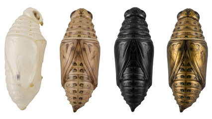 Four dragonfly nymph exuvia specimens in different colors