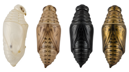 Four dragonfly nymph exuvia specimens in different colors