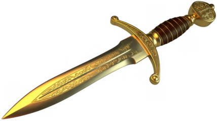 Gold Sword with Engraved Blade and Handle metal isolated on a transparent background