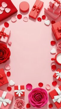 Valentine's day gifts and roses arrangement isolated on white background
