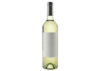 a chilled white wine bottle (bordeaux) with fine condensation and a blank textured cream label, isolated on a transparent studio background under high-key light. concept for premium beverage