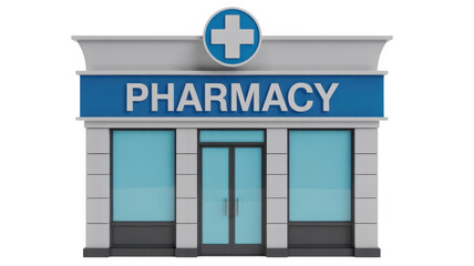 Obraz premium 3D of a pharmacy storefront 3D building architecture isolated on a transparent background