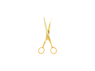 Realistic golden scissor shiny metallic shears isolated vector illustration, elegant tool for ceremonies, events, ribbon cutting, hairdressing, sewing, crafting and decoration themes