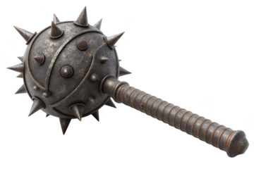 Medieval spiked mace weapon isolated on transparent background