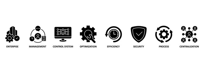 Industrial control system banner web icon vector illustration concept with icon of enterprise, management, control system, optimization, efficiency, security, process, centralization 