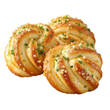 Garlic knots with butter glaze, isolated on transparent background