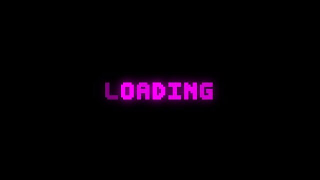 Loading Text Animation with Purple Glow on Black Background, Retro Arcade Loading Screen
