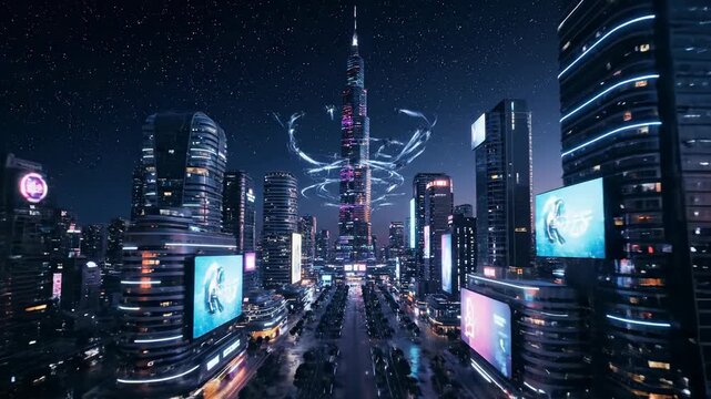 Futuristic Cyberpunk City Night Sky Megalopolis Architecture