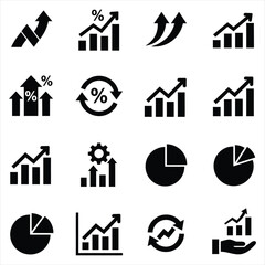 Business Growth and Financial Graph Icons: Collection of business success, financial profit, and data analysis graph icons.