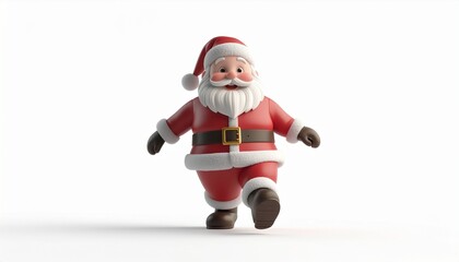 Cheerful Santa Claus figurine in festive attire isolated on a plain background perfect for holiday decorations and Christmas themes