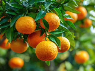 fresh and healthy ripe dekopon oranges on tree at agriculture plantation farm garden.	