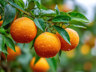 fresh and healthy ripe dekopon oranges on tree at agriculture plantation farm garden.	