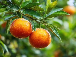fresh and healthy ripe dekopon oranges on tree at agriculture plantation farm garden.	
