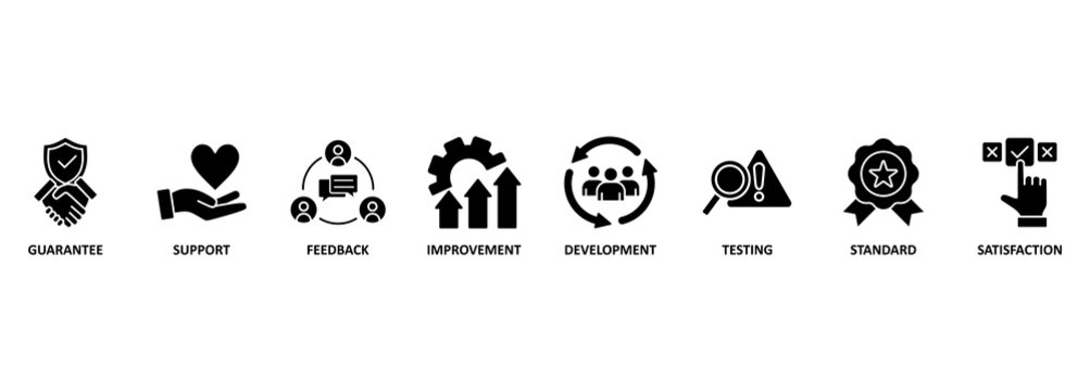 Quality assurance web icon vector illustration concept with icon of guarantee, support, feedback, improvement, development, testing, standard, satisfaction 