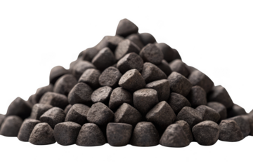 Pile of rough dark gray stones isolated on transparent background
