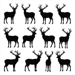 Deer and Stag Silhouette Collection:
Multiple deer and buck silhouettes with large antlers