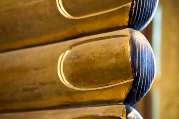 Bangkok, Thailand - 21st December 2025: Detail of feet of Reclining Buddah at Temple of the Reclining Buddha