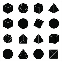 Abstract 3D geometric shapes and polyhedral icons collection.