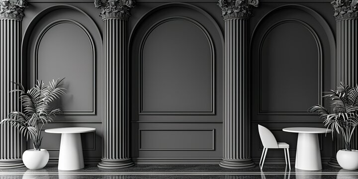 Modern interior with gray walls and white furniture