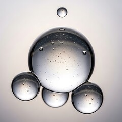 Water bubbles forming a cluster with a single drop above