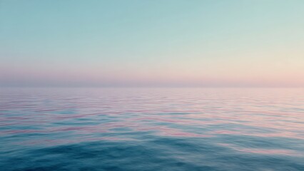 A serene horizon where the gentle ocean meets a tranquil sky, painted with soft pastel hues of blue and pink, evoking a sense of peaceful natural beauty and vastness