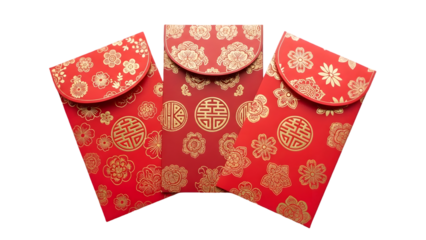 Red chinese new year envelope isolated on transparent background