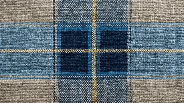 Blue and yellow plaid fabric with a yellow square in the middle. The blue and yellow colors are bright and cheerful