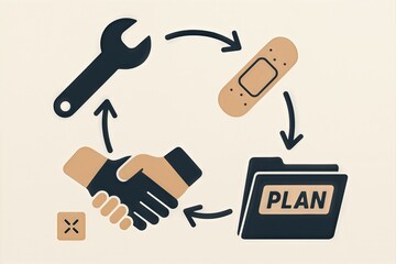 Fototapeta premium Effective action plan for problem resolution featuring tools collaboration and strategic implementation technique illustrating efficiency and teamwork within organizational context