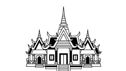 Traditional Thai temple architecture in black and white