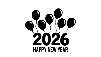 Modern New Year's Eve celebration with balloons and 2026 date