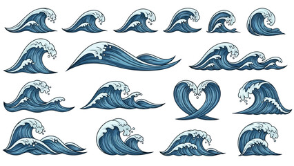 Fototapeta premium Set of stylized ocean wave illustrations for marine and nature themed designs