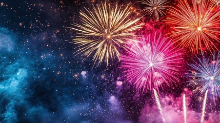 New year celebration colorful fireworks over city skyline vibrant night gigapixel quality