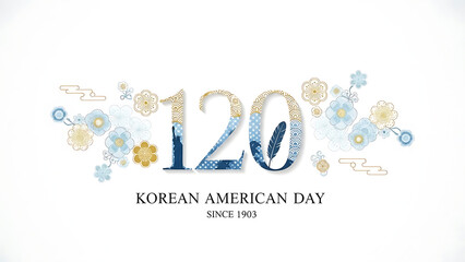 Korean American Day 120 Years Anniversary Banner with Floral Decorative Design