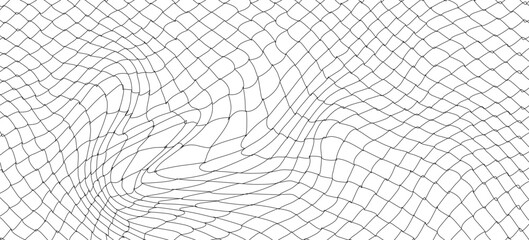 Fishing or soccer net. Repeated hexagon pattern. Black wired mesh texture isolated on white background. Metallic or fabric fence, cage or lattice structure. Vector graphic Illustration. © Dyan