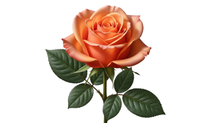 Beautiful peach rose isolated on transparent background