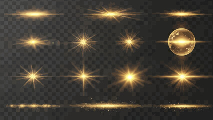 A Collection of Vector Gold Light Effects and Flares for Graphic Design Use