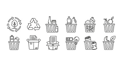 Minimalist line icons depicting recycling and waste management
