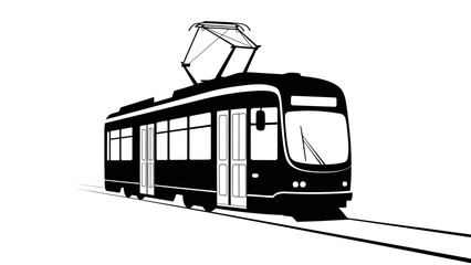 Modern tram traveling on city tracks