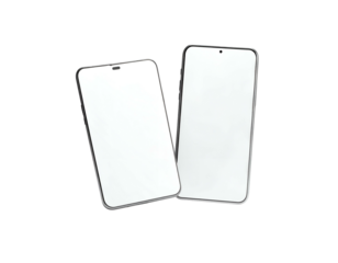 Two sleek, modern mobile devices with blank white screens