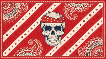 Vibrant red bandana with skull design and star patterns