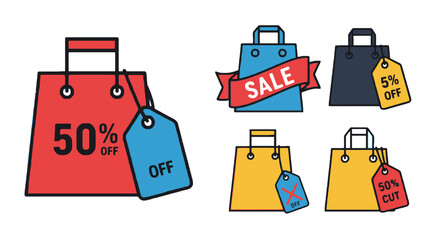 Colorful shopping bags with discount tags for big sale promotions